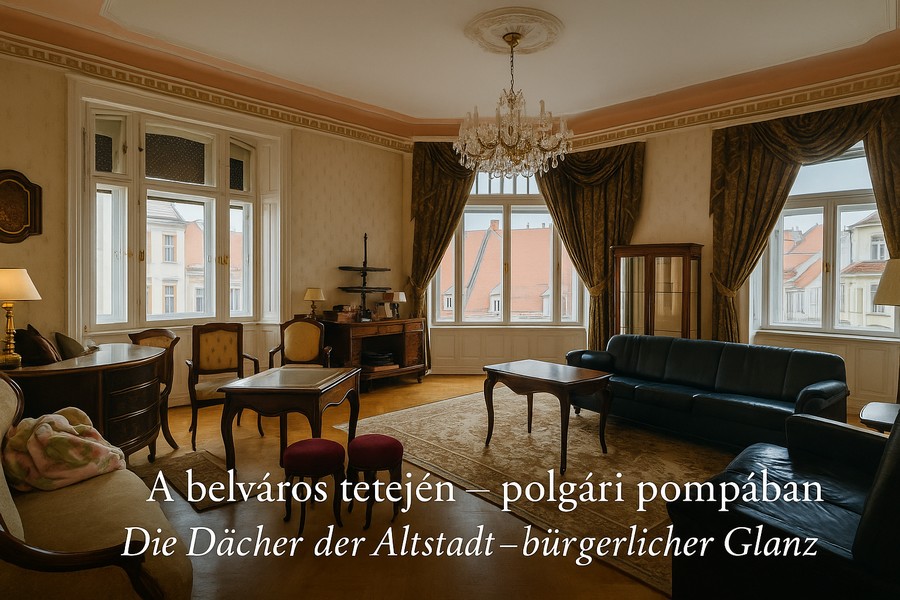 Bürgerliche Eleganz im Zentrum von Győr – mit chinesischer Seide und Blick auf die Fußgängerzone