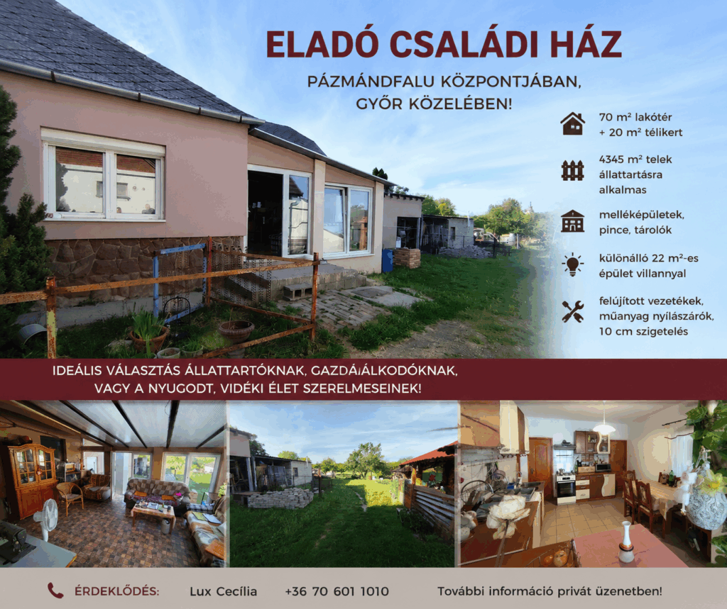 Großes Grundstück für Tierhaltung – Einfamilienhaus mit Wintergarten in Pázmándfalu bei Győr