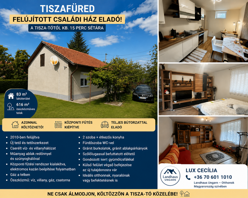 RENOVIERTES EINFAMILIENHAUS IN TISZAFÜRED – SOFORT BEZIEHBAR