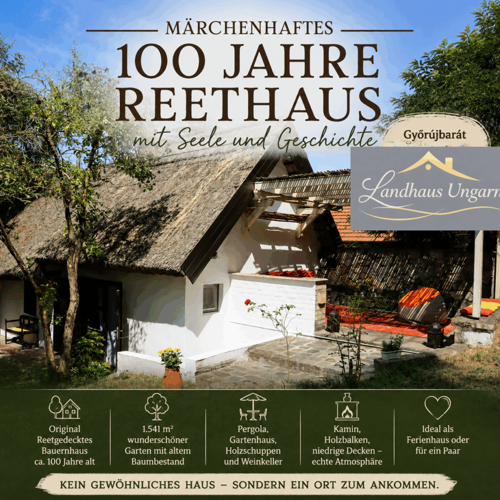 Märchenhaftes, fast 100 Jahre altes Reetdach-Bauernhaus in Győrújbarát zu verkaufen