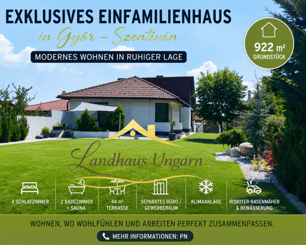 Exklusives Architektenhaus mit Wellnessbereich und separatem Gewerberaum in Győr-Szentiván