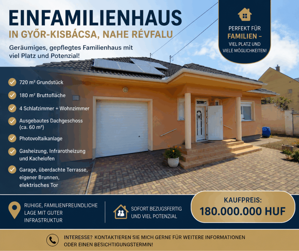 Großzügiges Einfamilienhaus mit viel Potenzial in Győr-Kisbácsa, in der Nähe von Révfalu