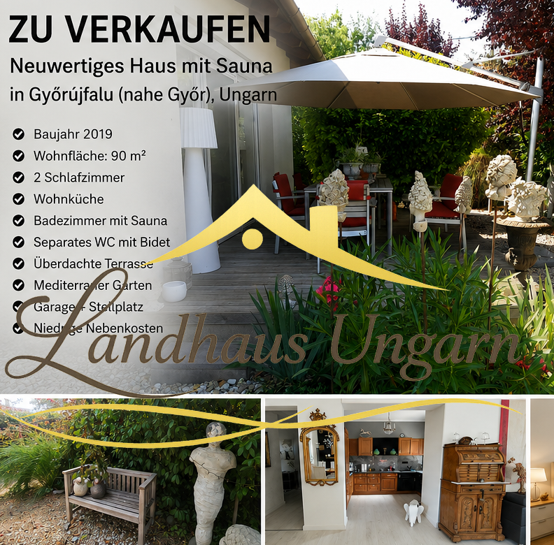 Modernes Zuhause mit mediterranem Garten – nur wenige Minuten von Győr entfernt