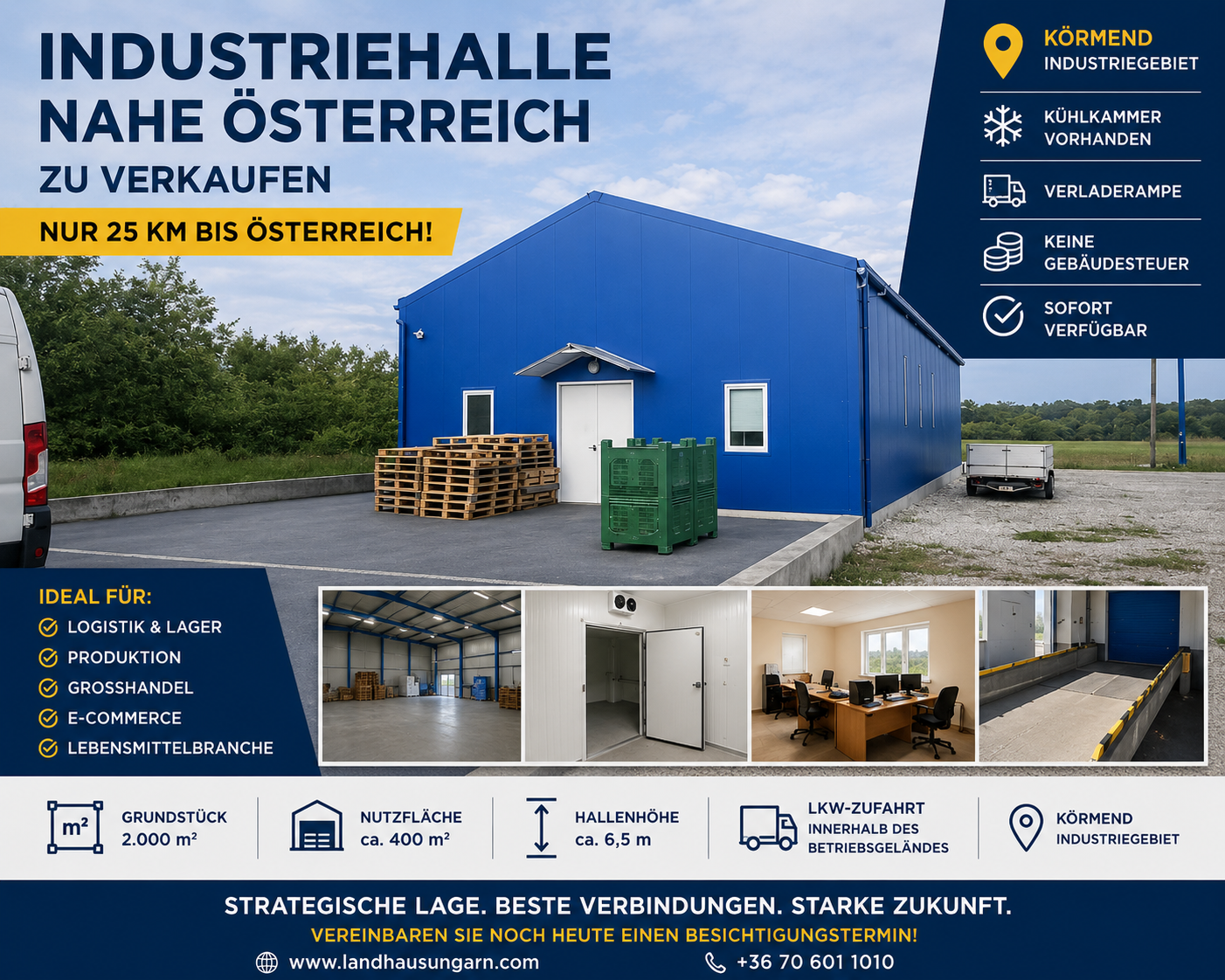 Gewerbehalle in Grenznähe zu verkaufen – ideale Investition für Unternehmen