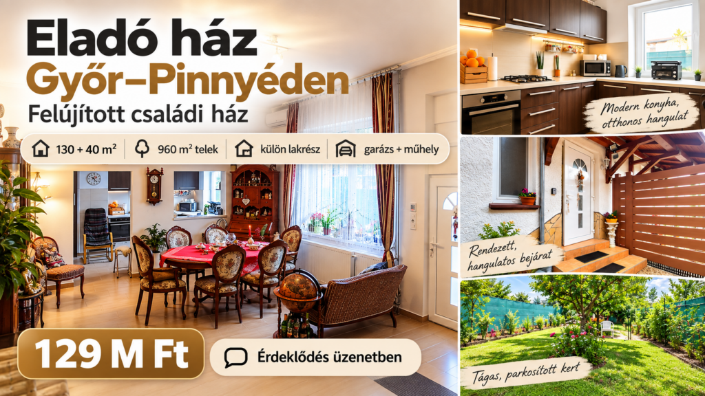 Győr–Pinnyéd | Renoviertes Einfamilienhaus mit separater Wohneinheit, Werkstatt und gepflegtem Garten